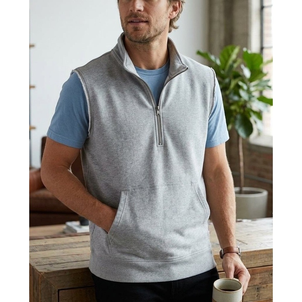 American Giant 1/4 Zip Vest Mens L Gray Midweight French Terry Pullover